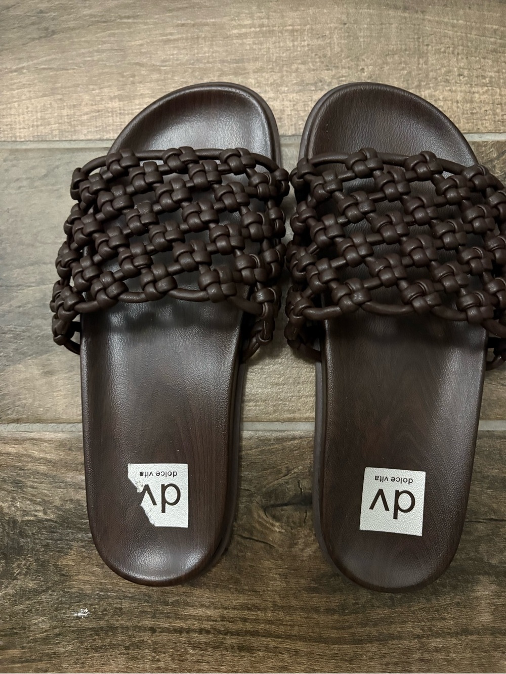 DV by Dolce Vita Dark Brown Woven Slide Sandals